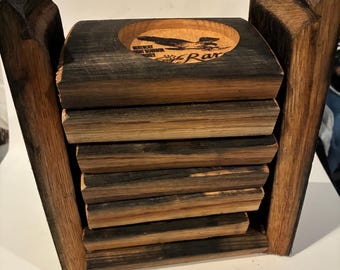 Bourbon Barrel Stave Coaster Set of 6 With Carrier