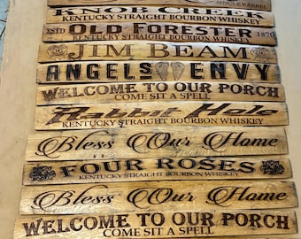 Authentic Bourbon Barrel Stave Sign, Laser Engraved Oak Wall Art