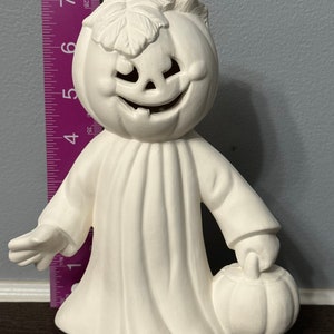 Calabaza fantasma lista para pintar con linterna, bizcocho de cerámica.