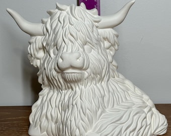 Ready to paint highland cow, ceramic bisque