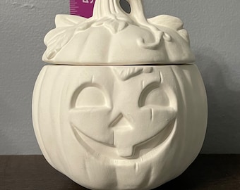 Ready to paint ceramic bisque, jack-o’-lantern jar