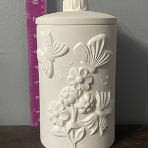 Ready to paint ceramic bisque, butterfly canister