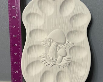Ready to paint merry mushroom deviled egg plate, ceramic bisque