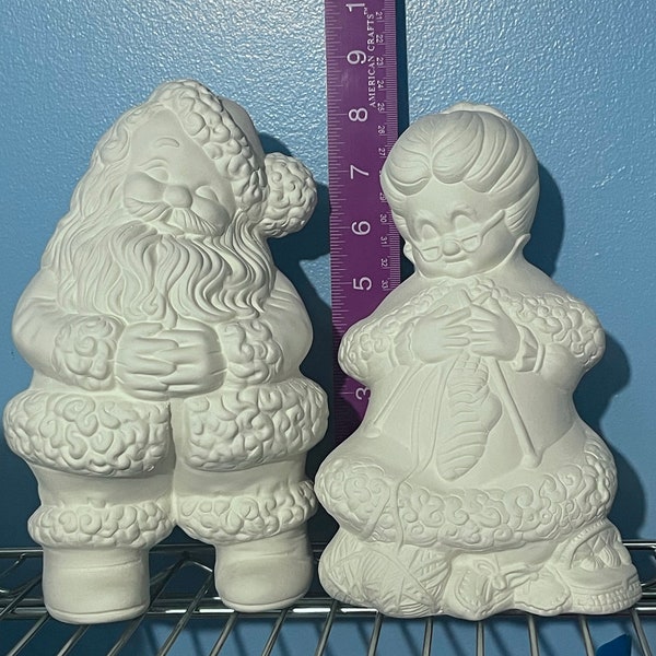 Ready to paint Mr and Mrs Santa Claus, ceramic bisque