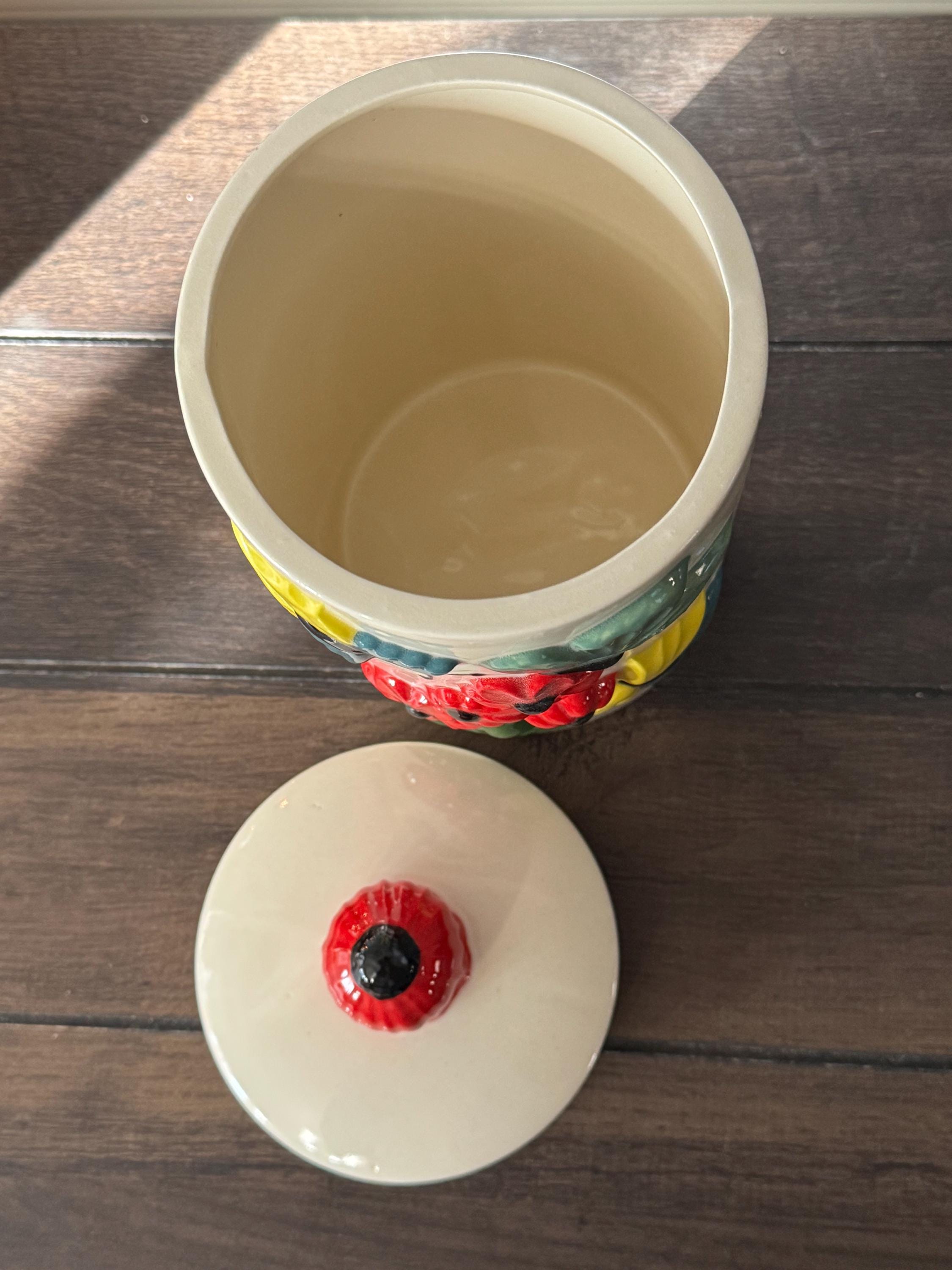 黄色の花と蝶の陶器キャニスター 陶器の花と蝶のキャニスター - Etsy 日本