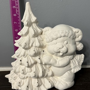 Ready to paint bear with tree, ceramic bisque