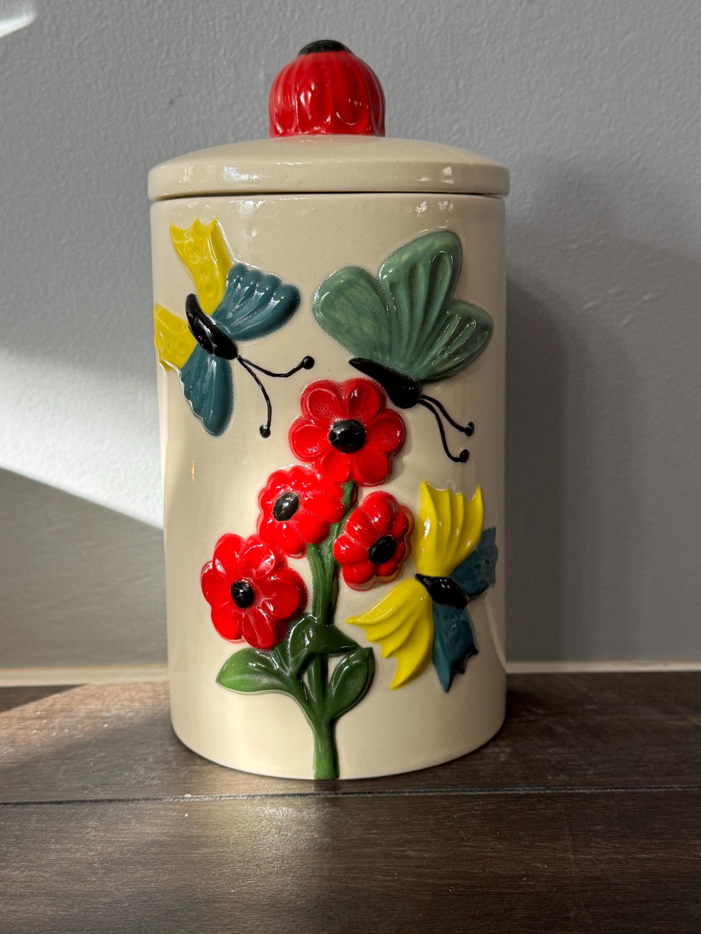 黄色の花と蝶の陶器キャニスター 陶器の花と蝶のキャニスター - Etsy 日本