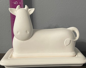 Ready to paint ceramic bisque, cow butter dish