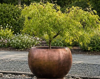 XL Vintage Copper Fiberglass Planter - Garden & Home Decor (25-31 Inches)