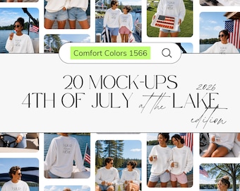 20 Comfort Colors 1566 Mockup Pack, 4th of July at the Lake Lifestyle Print-on-Demand Photos