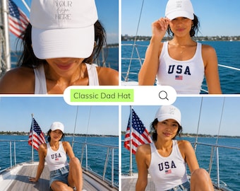 4 Classic Dad Hat Fourth of July  Mockups, Coastal Edition