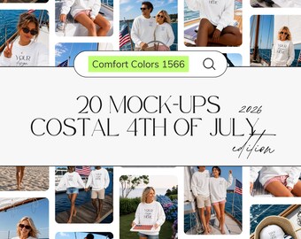20 Comfort Colors 1566 Mockup Pack, American Coastal 4th of July Lifestyle Print-on-Demand Photos