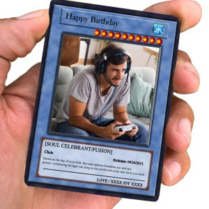 Dueling Birthday Photo Card - Dueling Birthday Gift - Dueling Style Card - Metal Birthday Keepsake Gift - Anime-Inspired Battle Photo Card