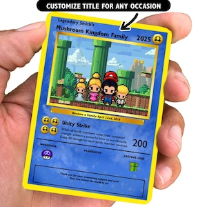 Personalisierte Pilzkönigreich Familienkarte - Familiengeschenk - Benutzerdefinierte Familienkarte - Besonderes Geschenk für ein Familienmitglied - Super Mario World