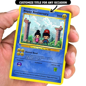 Tarjeta de aniversario personalizada de Super World - Regalo de aniversario personalizado de Super Mario - Regalo personalizado para aniversario - Regalos de aniversario