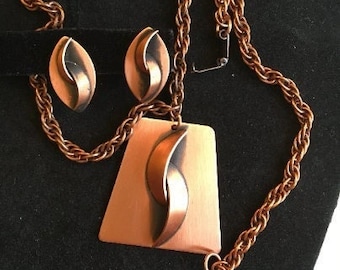 Retro Copper Necklace and Earring Set
