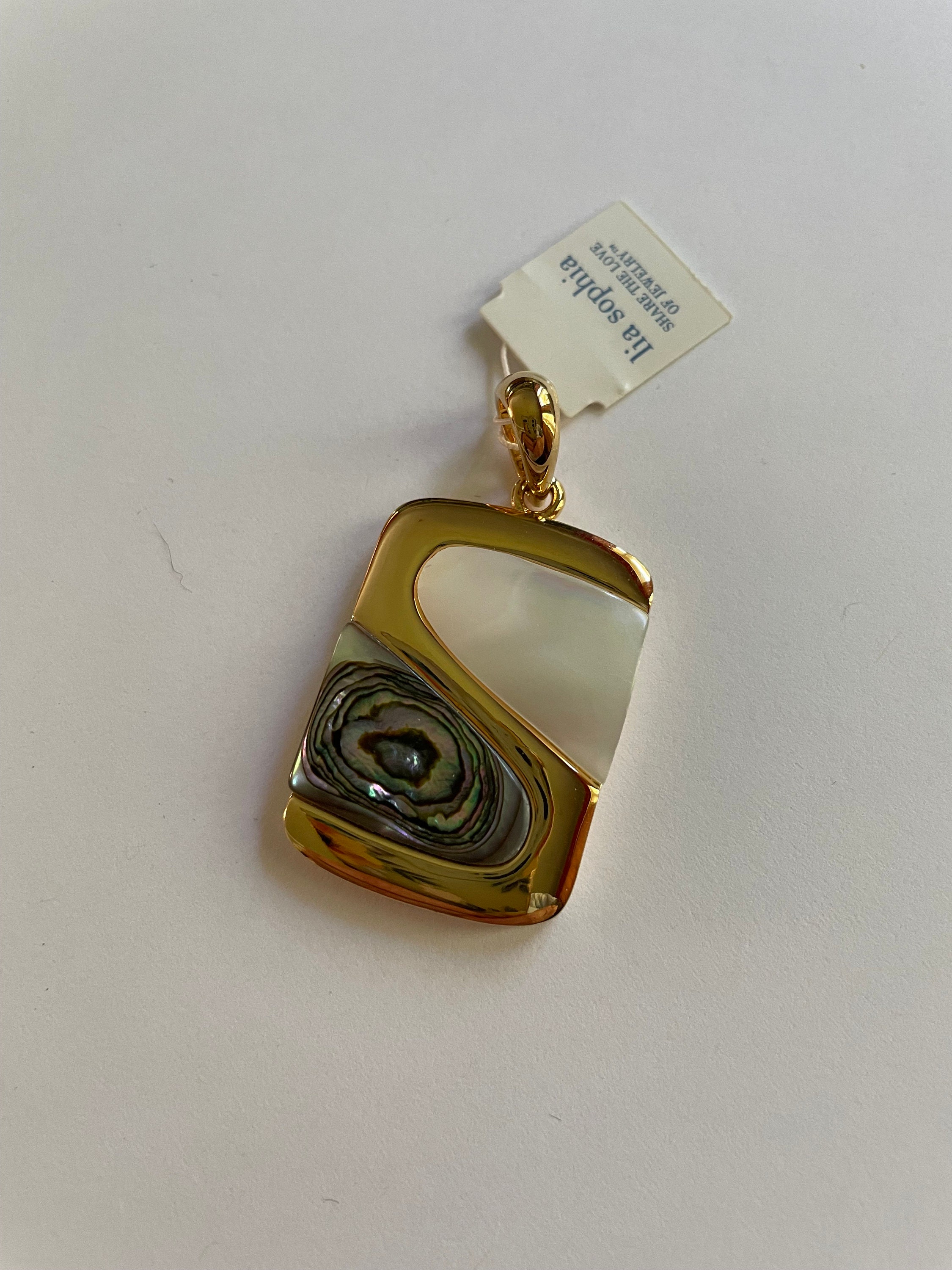 Vintage Lia Sophia Rectangular Shell and Gold Slide Pendant Etsy