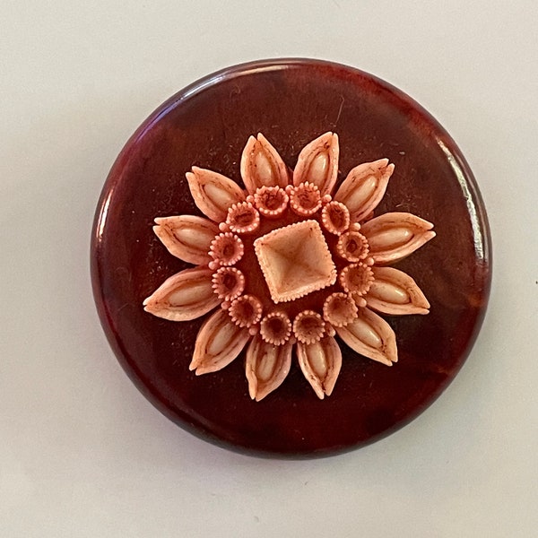 Vintage Wooden Brooch with Flower Center