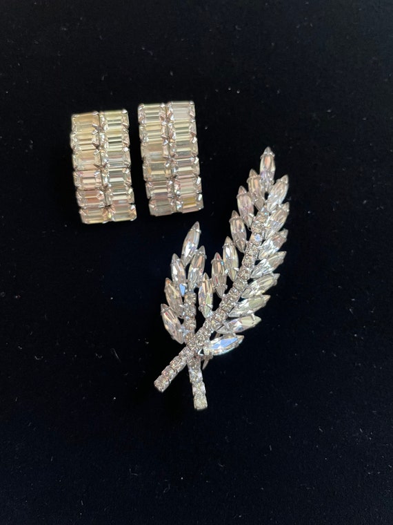 Beautiful 1960's Rhinestone Earrings and Brooch