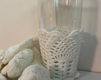 Vintage Crochet White Glass Cozies set of 8