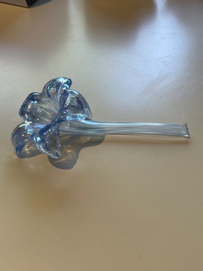 Vintage Table Laying Glass Flower Vase Blue Etsy