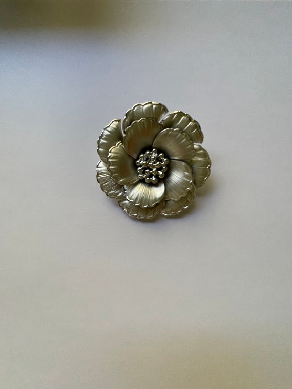 Vintage Coro Brushed Silver Flower Brooch - image 1