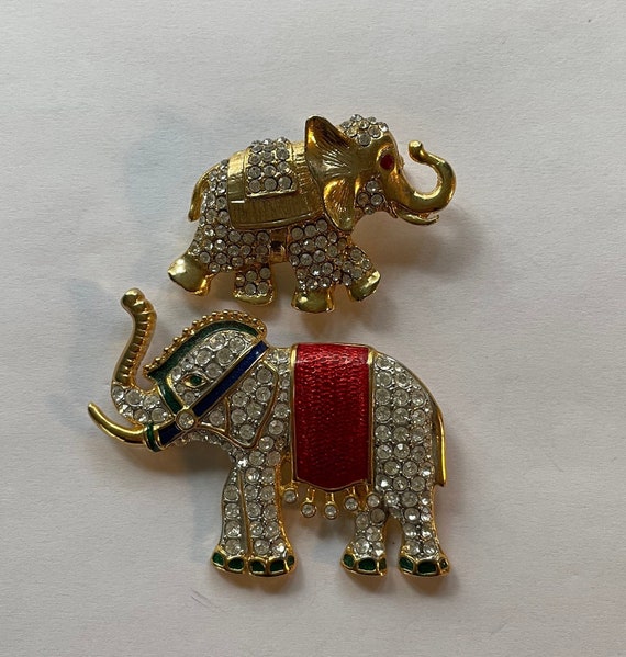 Vintage Rhinestone Elephant Brooches (2) - image 1