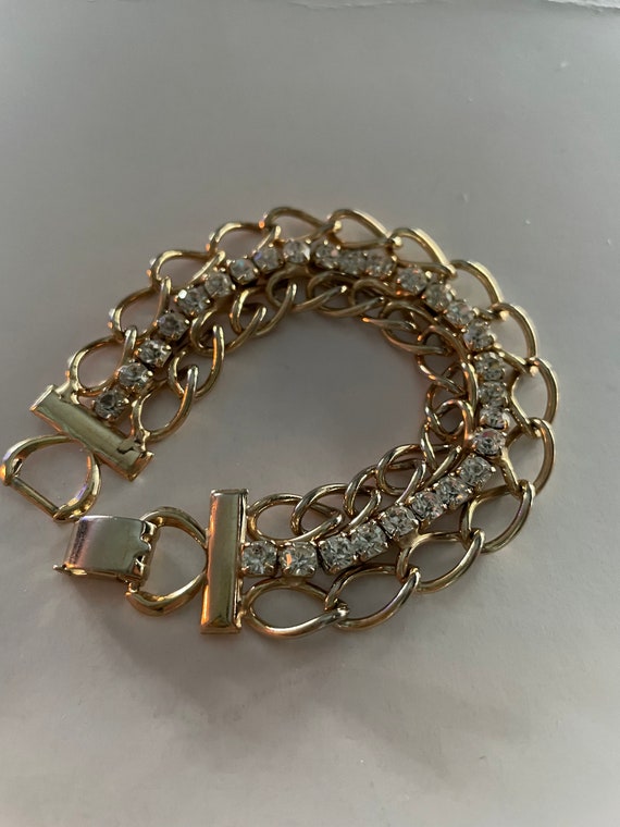 Mid Century Rhinestone Link Bracelet - image 4