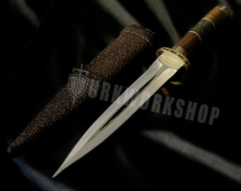 Turkish Dagger Double Edged Medieval Turkish Dagger Slotted Blade, Dagger with Sheath