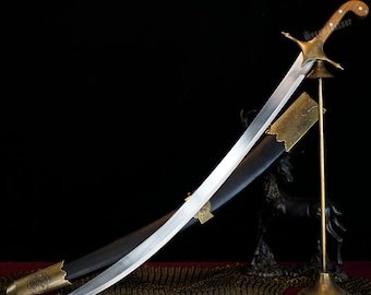 Espada Shamshir, espada hecha a mano, espada de acero al carbono real, espada de espiga completa lista para la batalla, regalo de boda