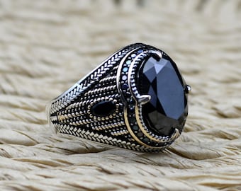 Handmade Onyx Men's Ring: 925 Sterling Silver Turkish Jewelry
