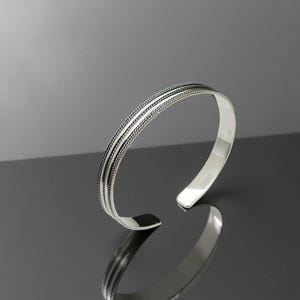 Sterling Silver Men&#39;s Cuff Bracelet: Double Line Bangle, Adjustable