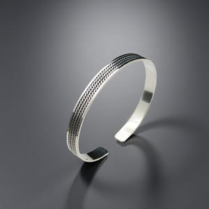 Sterling Silver Men&#39;s Cuff Bracelet: Geometric Bangle, Adjustable Fit