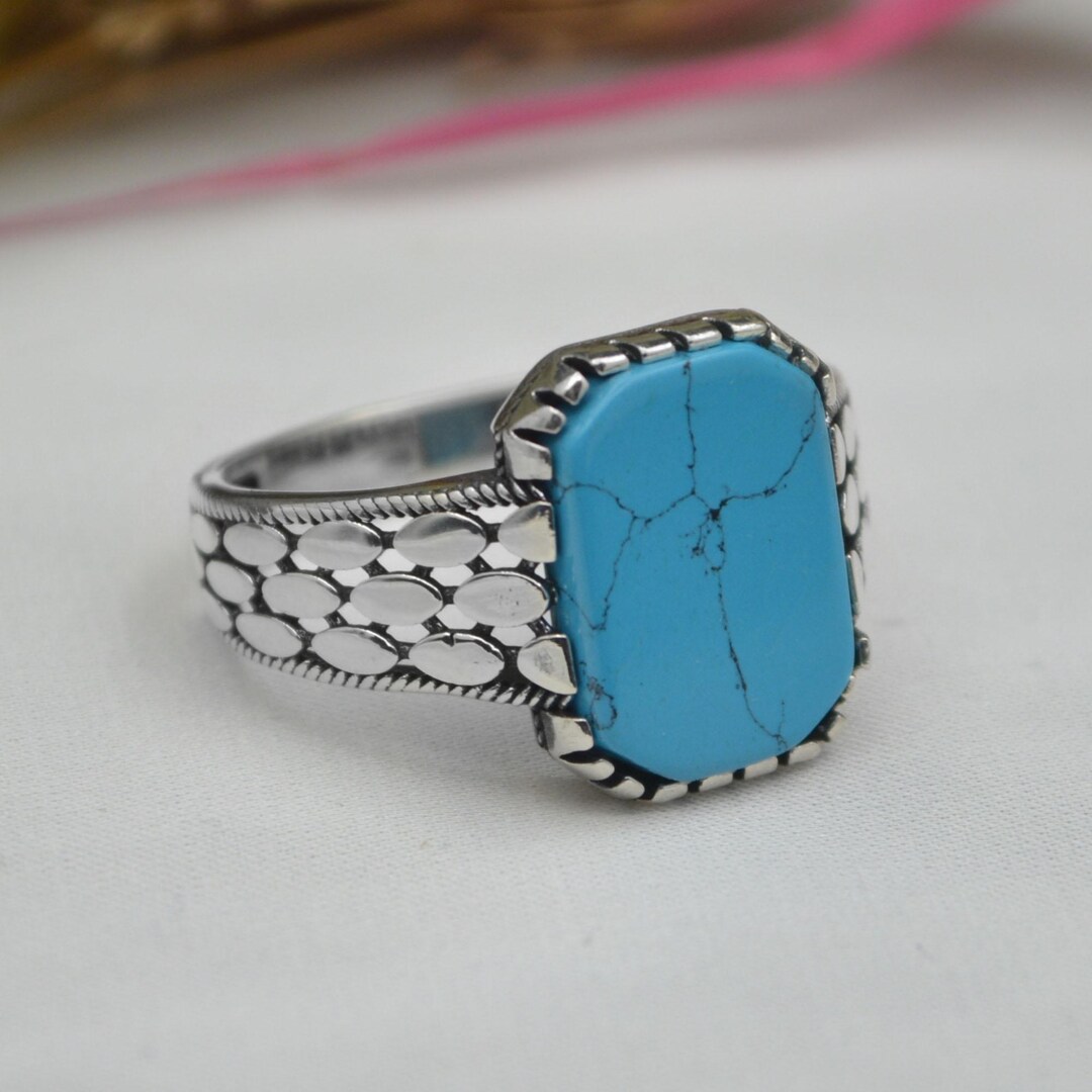 Turquoise Men’s Ring - Handmade Turkish 925 Sterling Silver Jewelry - Etsy