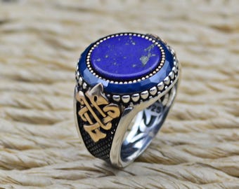 Sterling Silver Lapis Lazuli Men's Ring: Turkish Handmade Jewelry