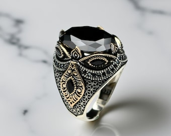 Handmade Turkish 925 Sterling Silver Black Onyx Men's Ring