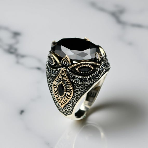 Handmade Turkish 925 Sterling Silver Black Onyx Men's Ring - Etsy