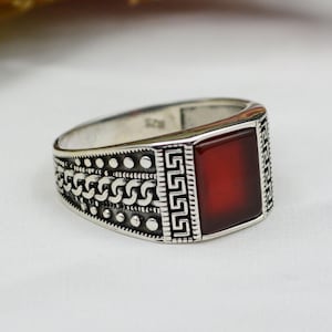 Red Agate Scorpion Ring: Handmade 925 Sterling Silver Men&#39;s Jewelry