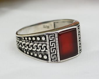 Red Agate Scorpion Signet Ring: 925 Sterling Silver Men's Jewelry