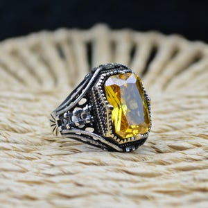 Handmade Citrine Sterling Silver Men&#39;s Ring: Turkish Jewelry Gift