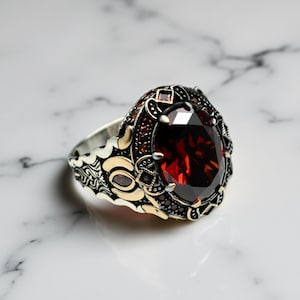 Unique Ruby Men&#39;s Ring - Handcrafted in 925 Sterling Silver Turkish Handmade Jewelry