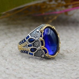 Handmade 925 Sterling Silver Men&#39;s Sapphire Ring