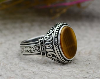 Anillo de sello para hombre con piedra preciosa ojo de tigre, joyería de plata de ley 925