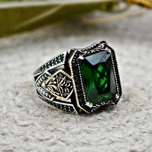 Handmade Men&#39;s Ring,Emerald Ring Men-Turkish Handmade Men&#39;s Ring-Gift for Him-925 Sterling Silver