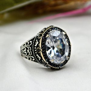 Handmade Zircon Men&#39;s Ring - 925 Sterling Silver Turkish Jewelry-Gift for him