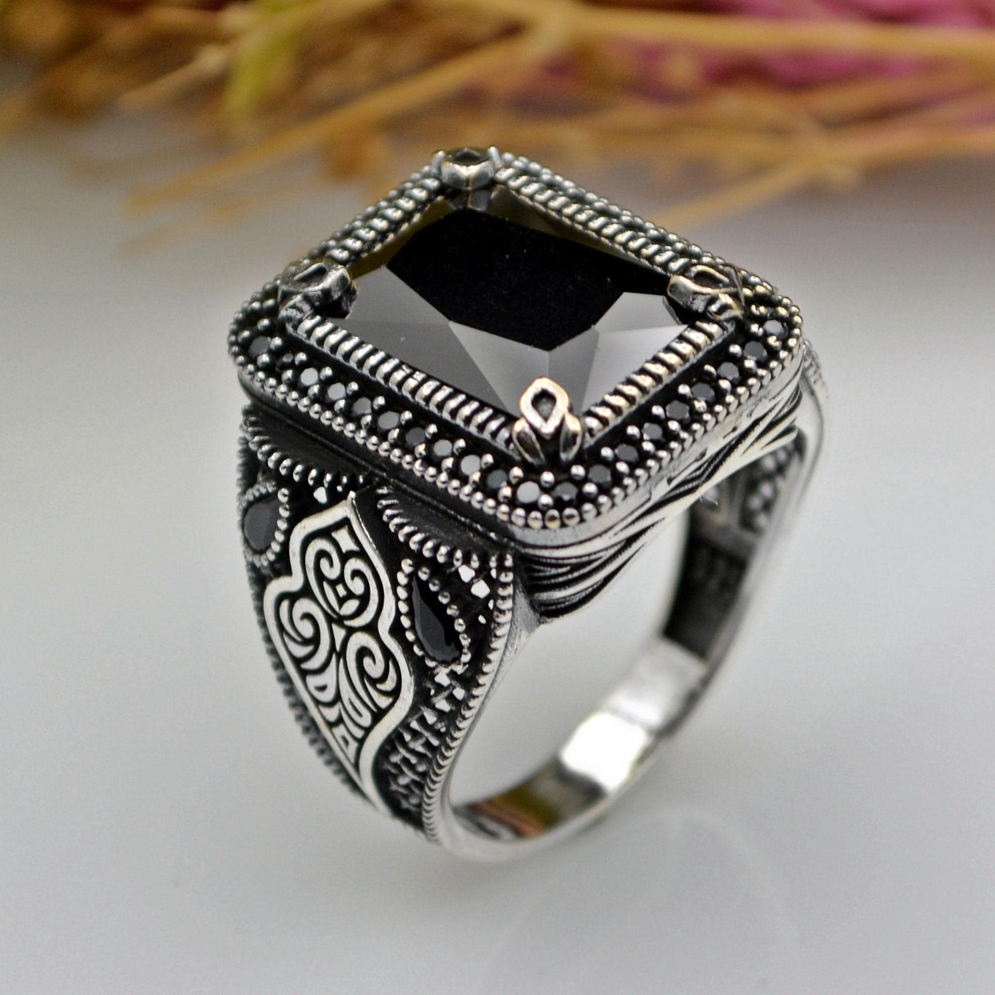 n*7様 ombre bijoux onyx ring 925 Onyx Gemstone Ottoman Men's Ring,925 Sterling Silver Handmade
