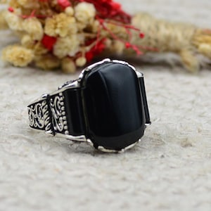 925 Sterling Silver Onyx Ring for Men-Handmade Gemstone Jewelry Gift,Personalized Gift