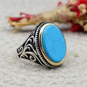 Turquoise Men&#39;s Ring-925 Sterling Silver Jewelry-Turkish Handmade Jewelry-Gift for Him,Personalized Gift