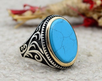 Türkis Herrenring: Handgemachter türkischer Schmuck aus 925 Sterlingsilber