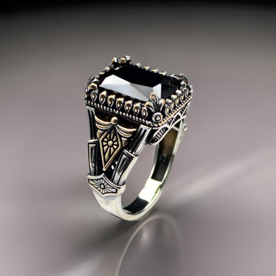 Men's Black Onyx Ring,turkish Handmade 925 Sterling Silver Jewelry